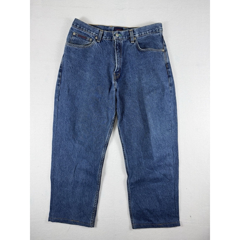 Vintage Tommy Jeans Mens Straight Leg Denim Blue Jeans Size 34x25
